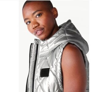 Metallic Silver Vest with Hood (L)NWT
